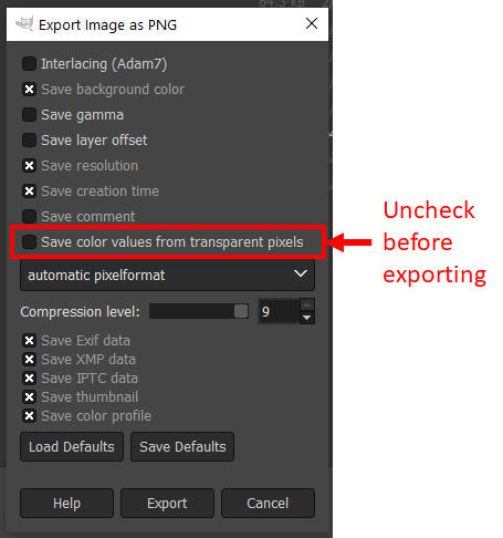 Make sure to uncheck 'Save color values from transparent pixels' before exporting!