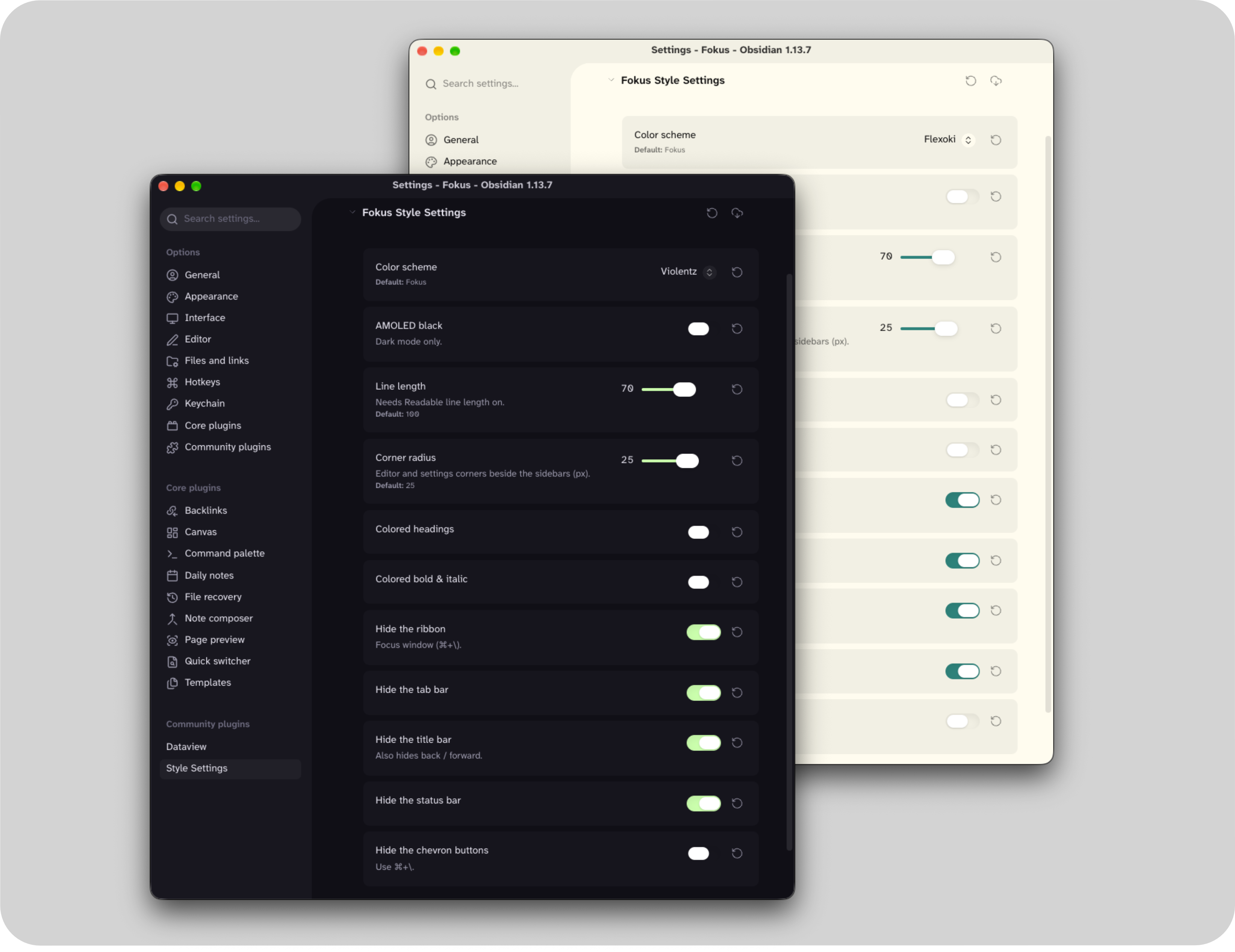 Fokus Style Settings