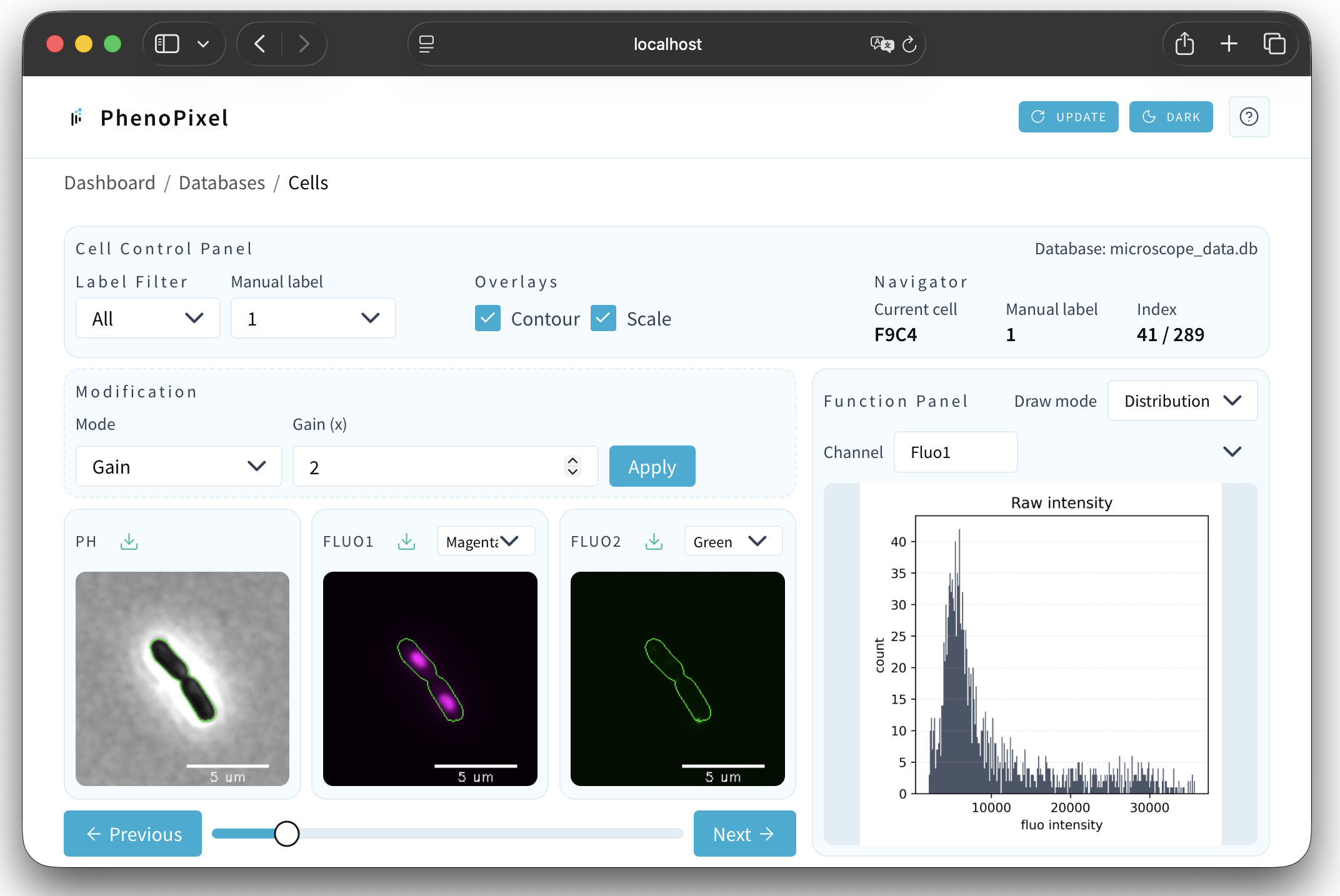 Single-cell fluorescence intensity distribution