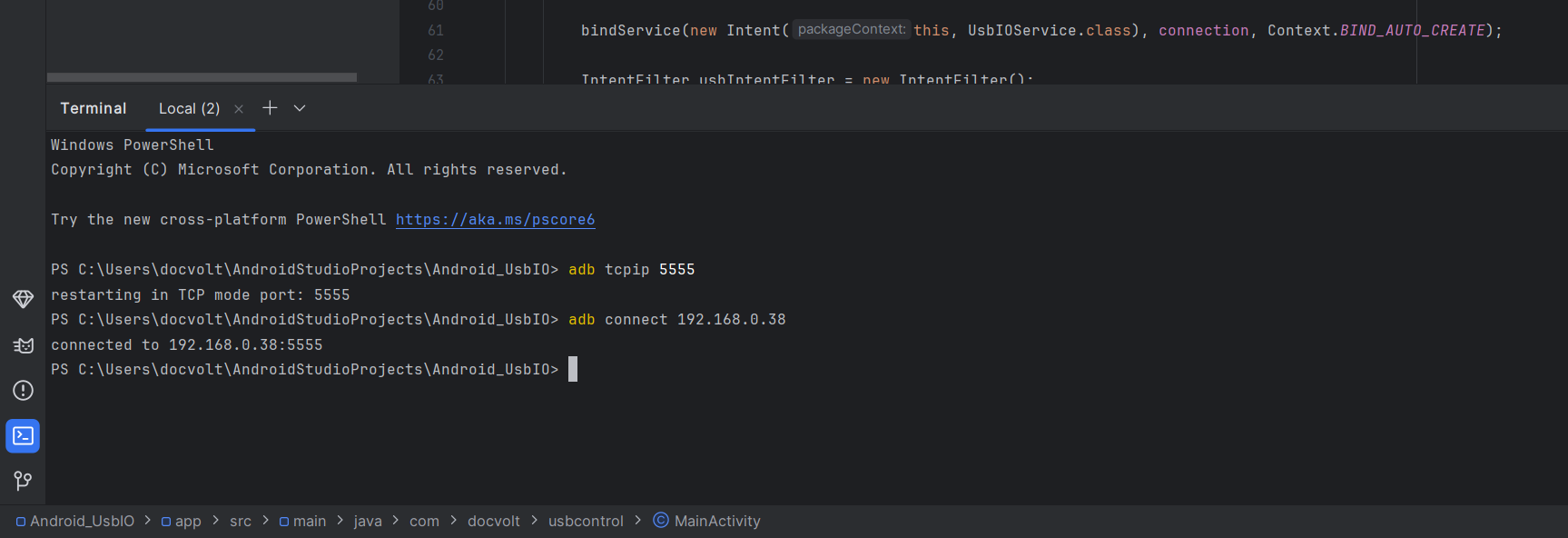 Integrated Powershell terminal in Android Studio