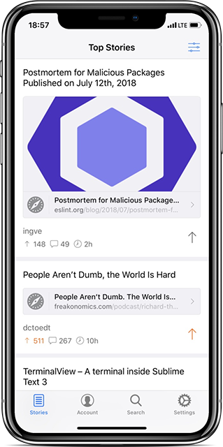 iPhone X screenshot of Stories