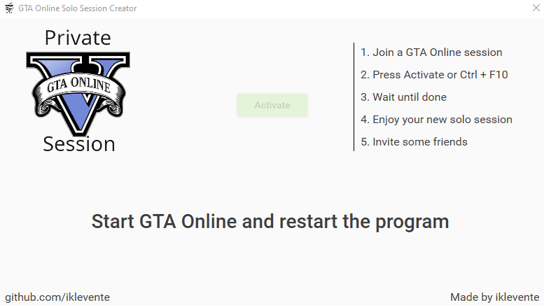 Github Iklevente Gta Online Solo Session Creator Creates A Solo Public Session So You Can Invite Your Friends Do Supplies Etc
