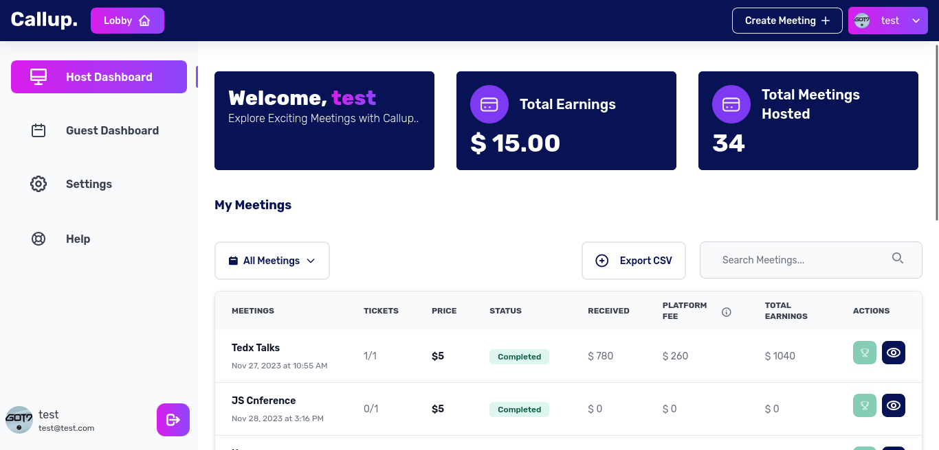 Host analytics dashboard