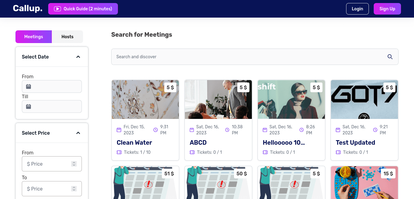 Search and filter meetings
