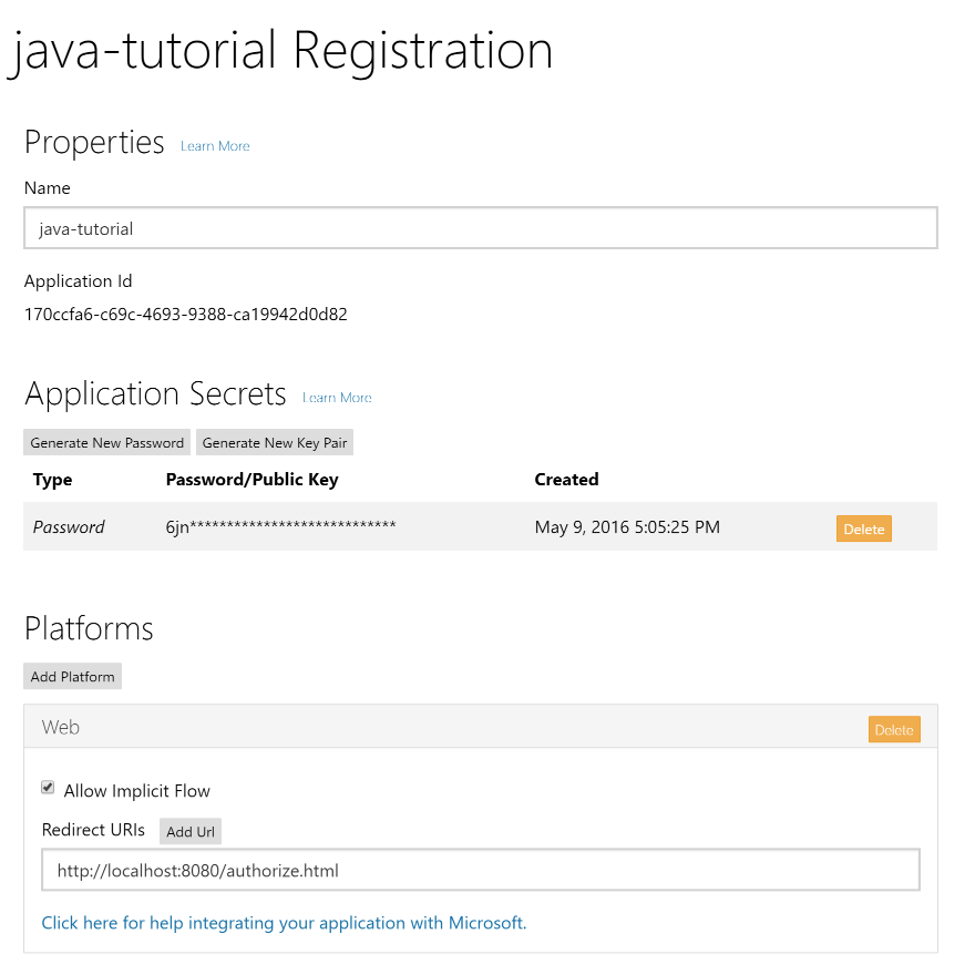 The completed registration properties.