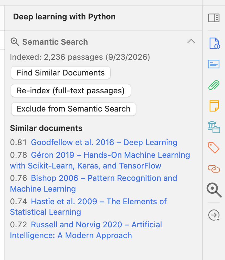 Semantic Search section in the item pane