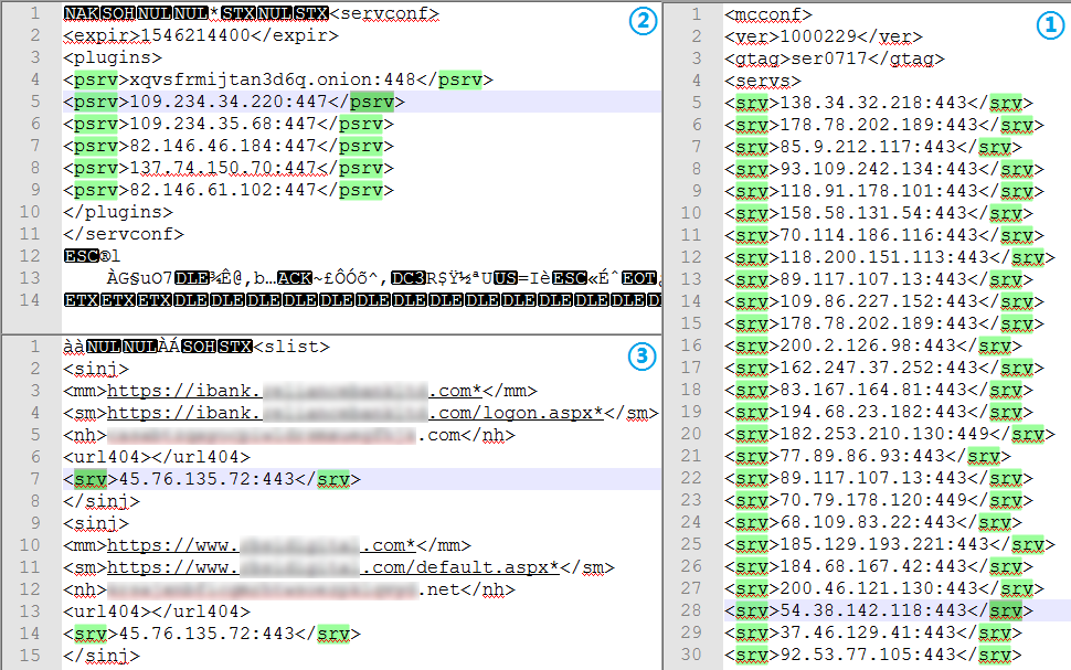 Example decoded TrickBot configuration files