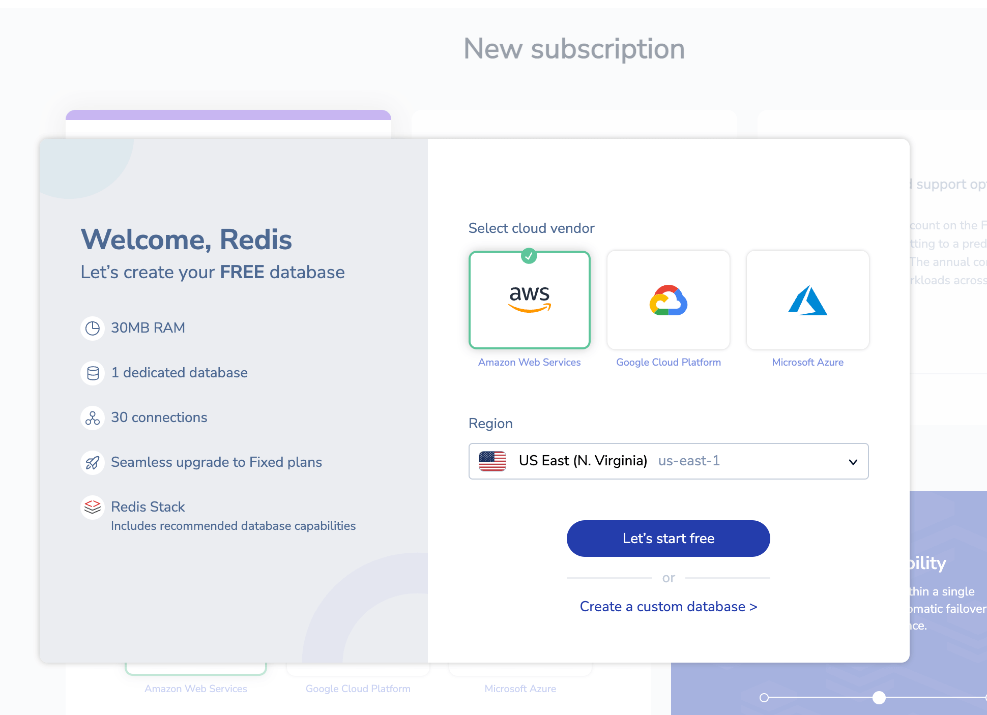 Redis Cloud New Subscription