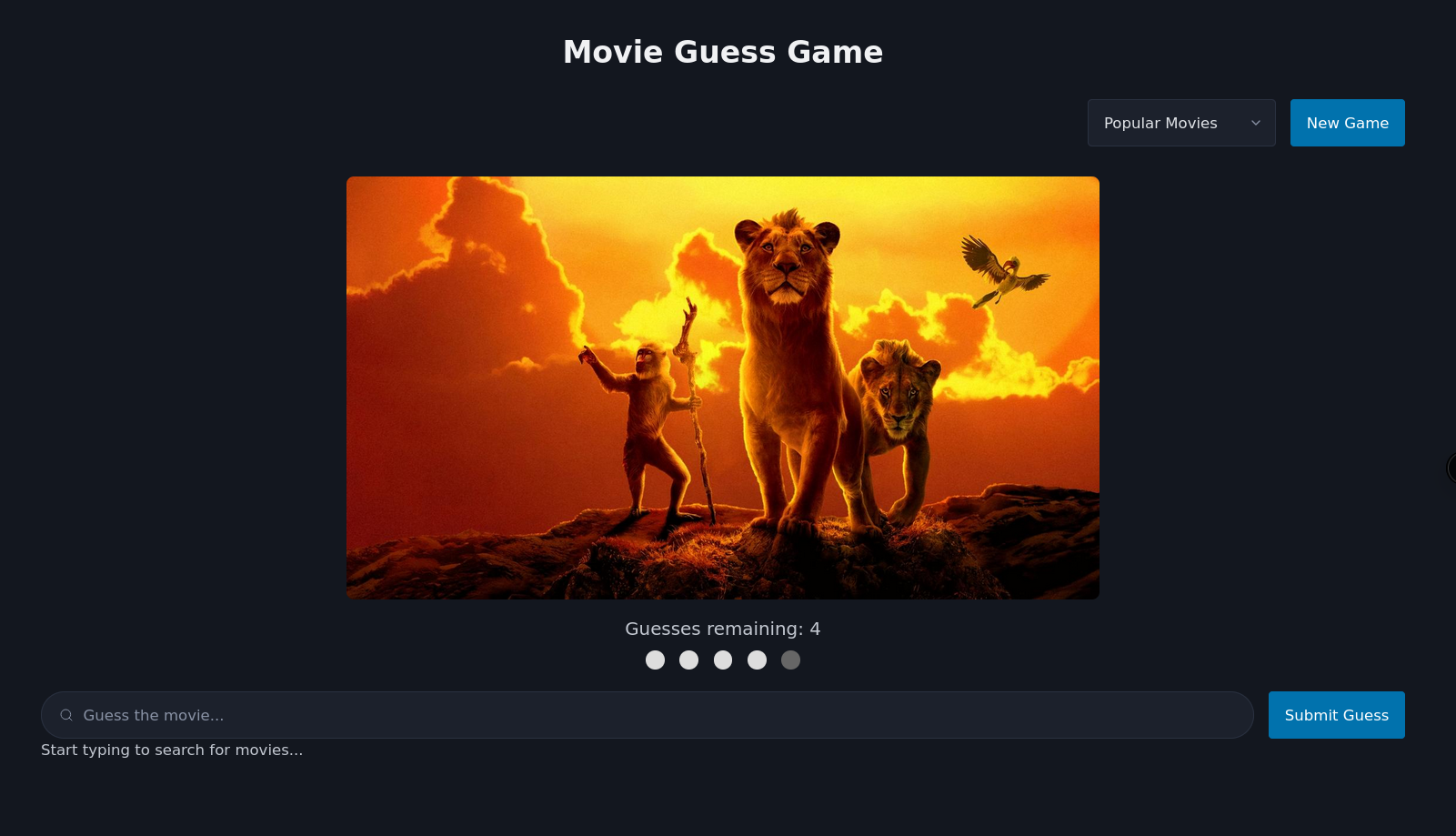 Movie Guess Game Home