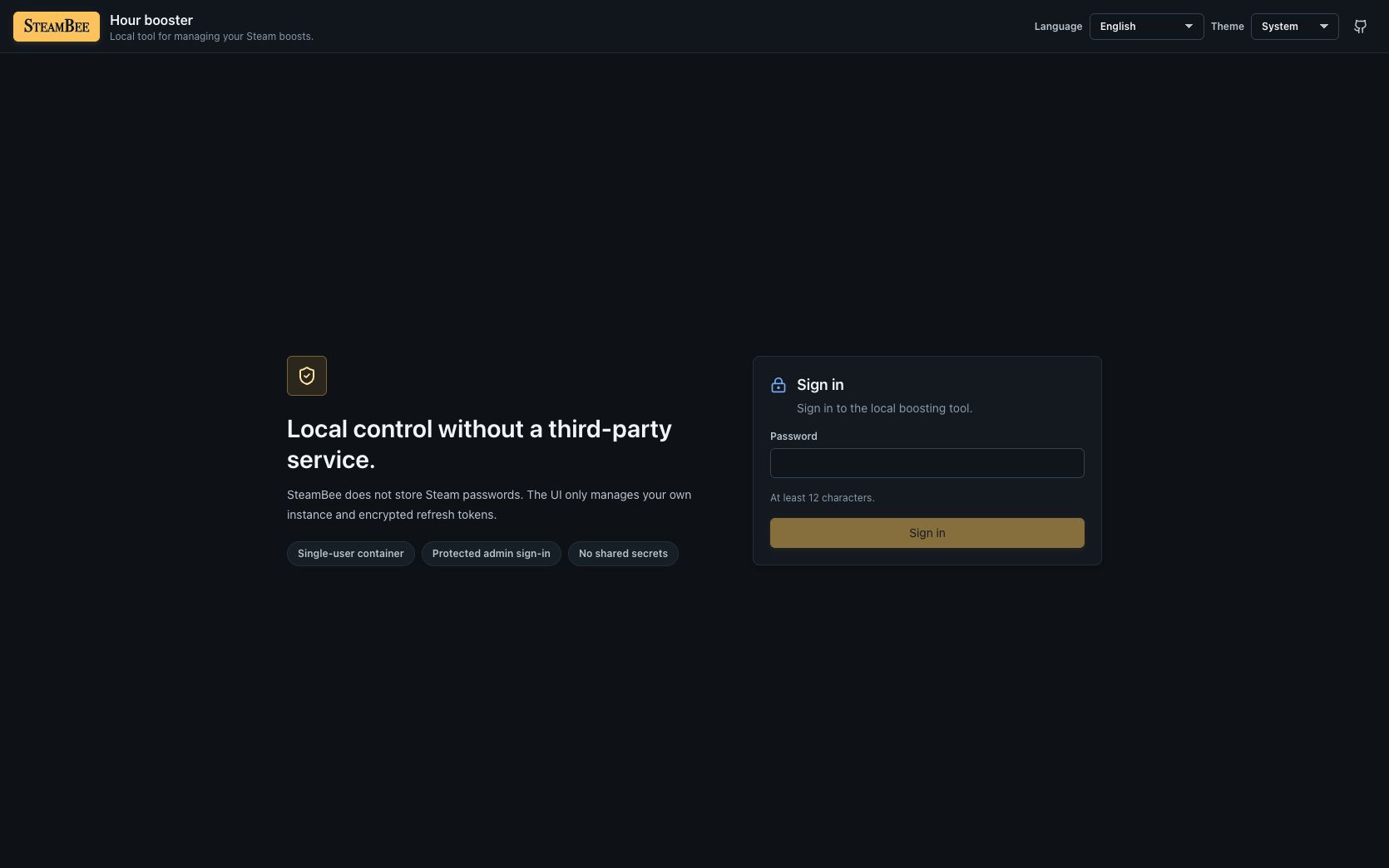SteamBee sign-in