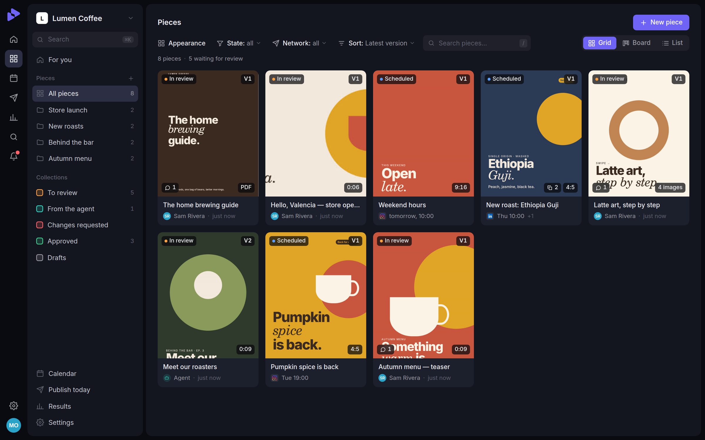 All the pieces of a brand, with their state, version and comments