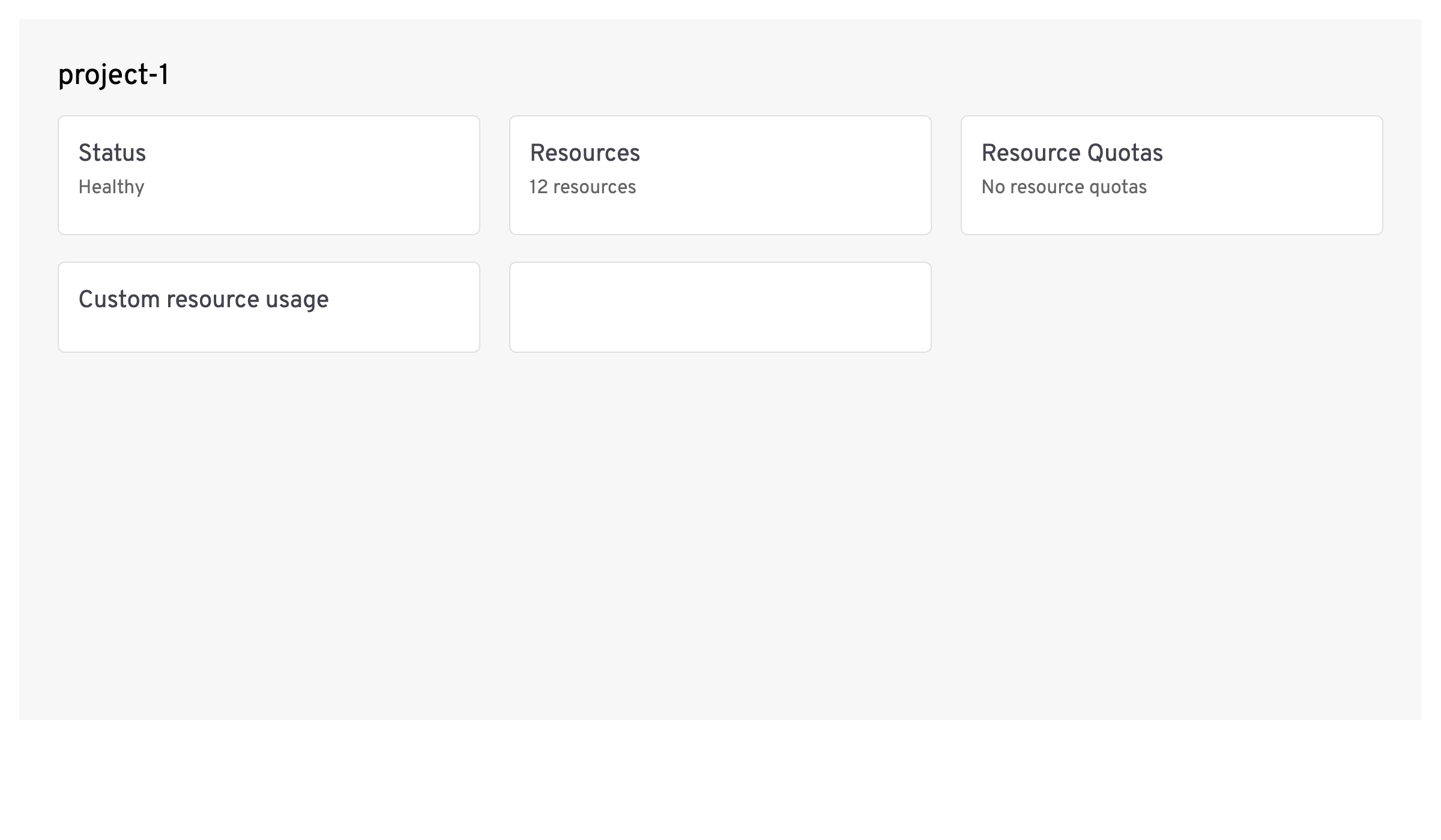 Project overview before the fix, with an empty custom card beside populated sections