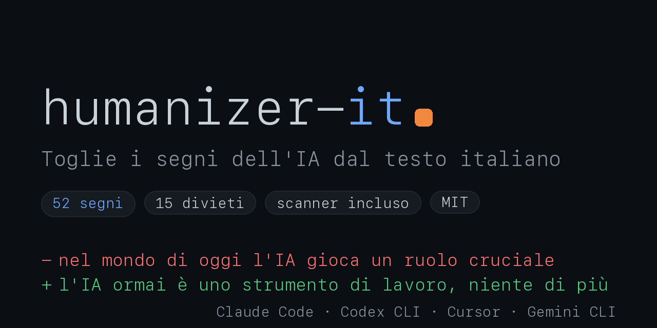 humanizer-it — toglie i segni dell'IA dal testo italiano