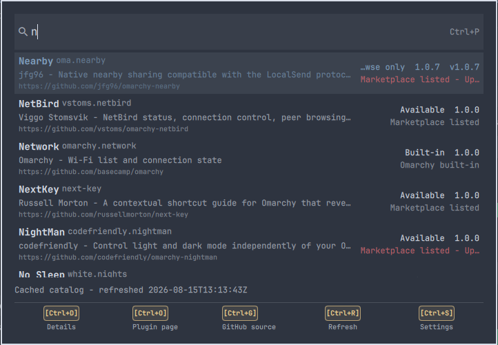 Plugin Control command palette