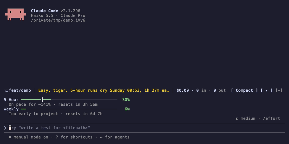 The HUD band in version 0.2, filling its todo bar as Claude creates four files