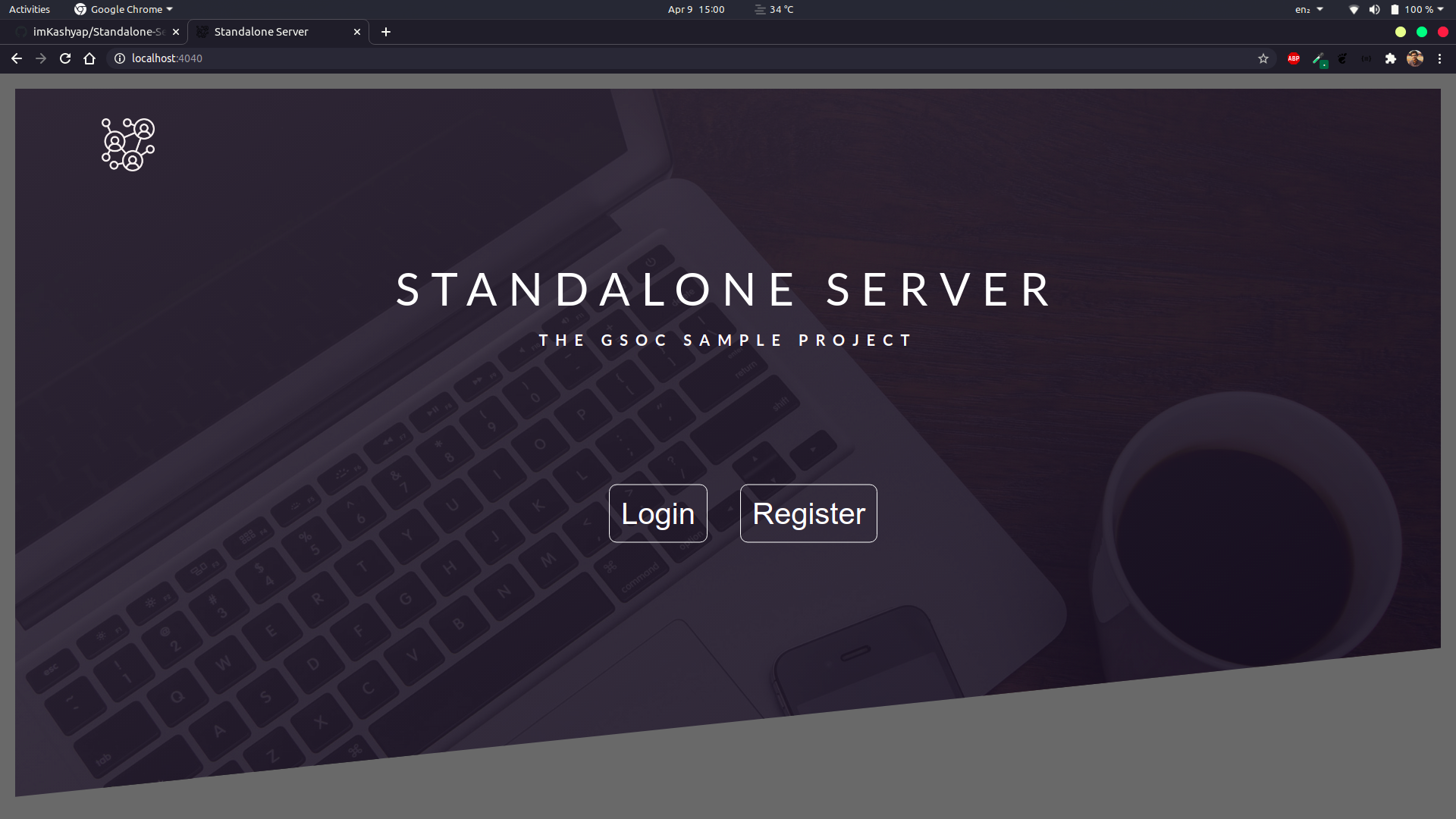 Screenshot of the landing page of Web Server