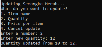 'Menu 4 - Produk terpilih - Update Quantity'