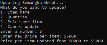 'Menu 4 - Produk terpilih - Update Price per Item'