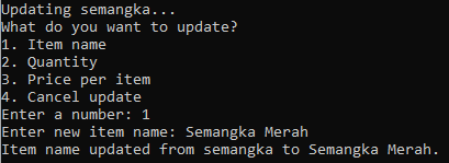 'Menu 4 - Produk terpilih - Update Nama'