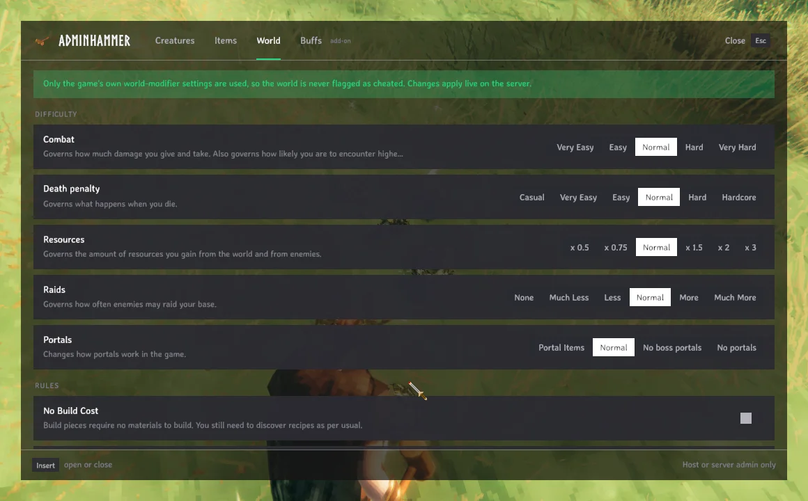 World modifiers, applied live on the server