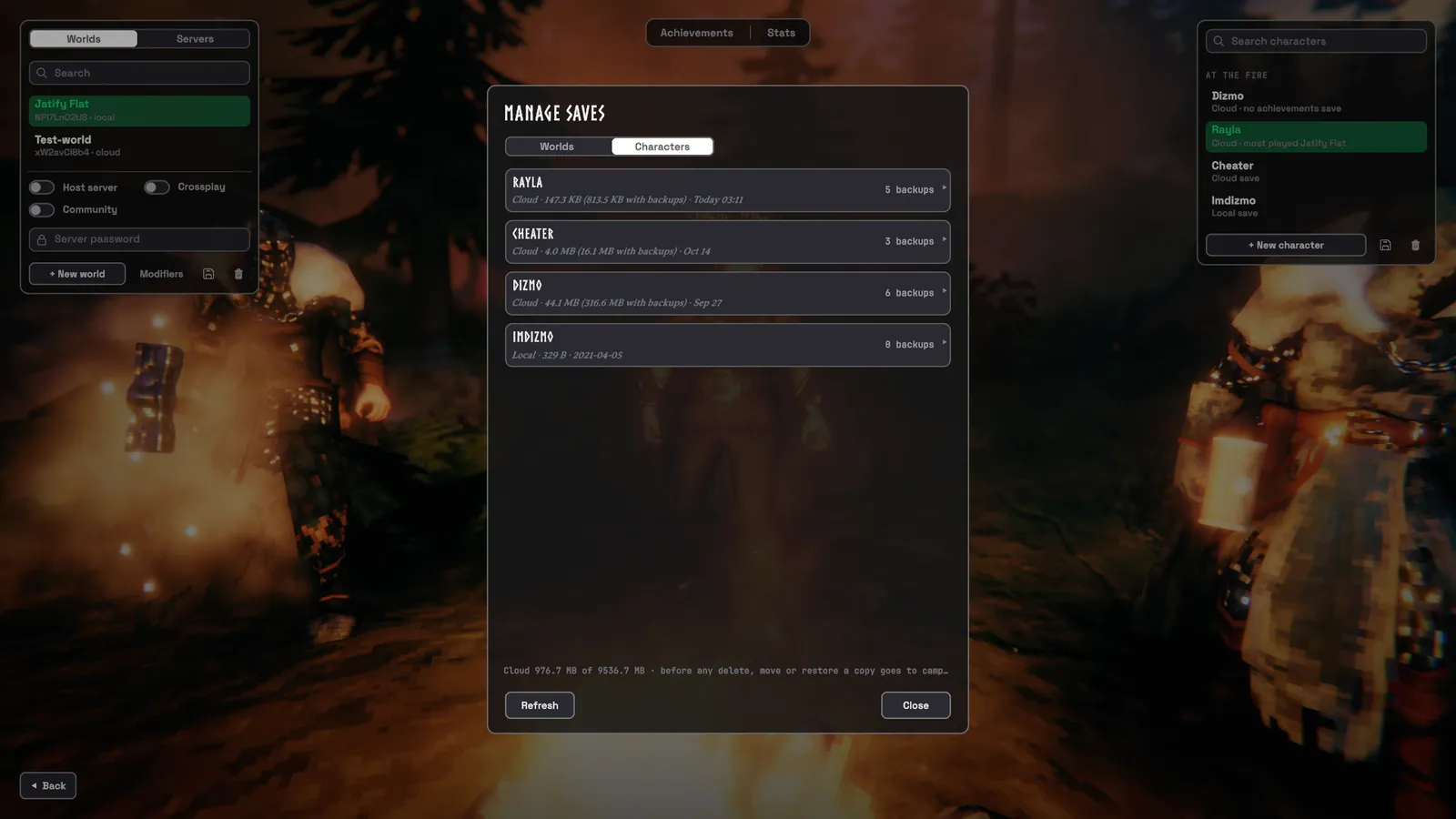 Manage saves: characters, their backups and where they're stored