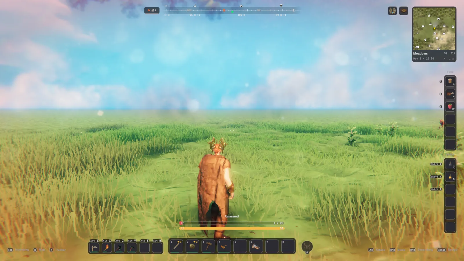Low health: the bar nearly empty and the red edge