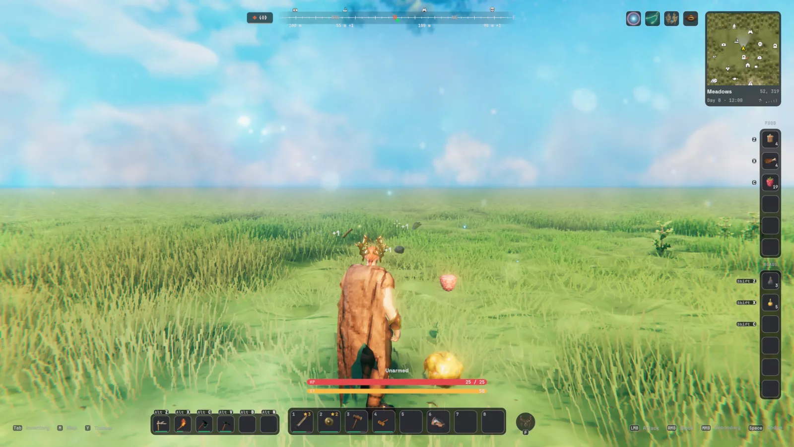 Picked-up items floating up as +1 with their icons