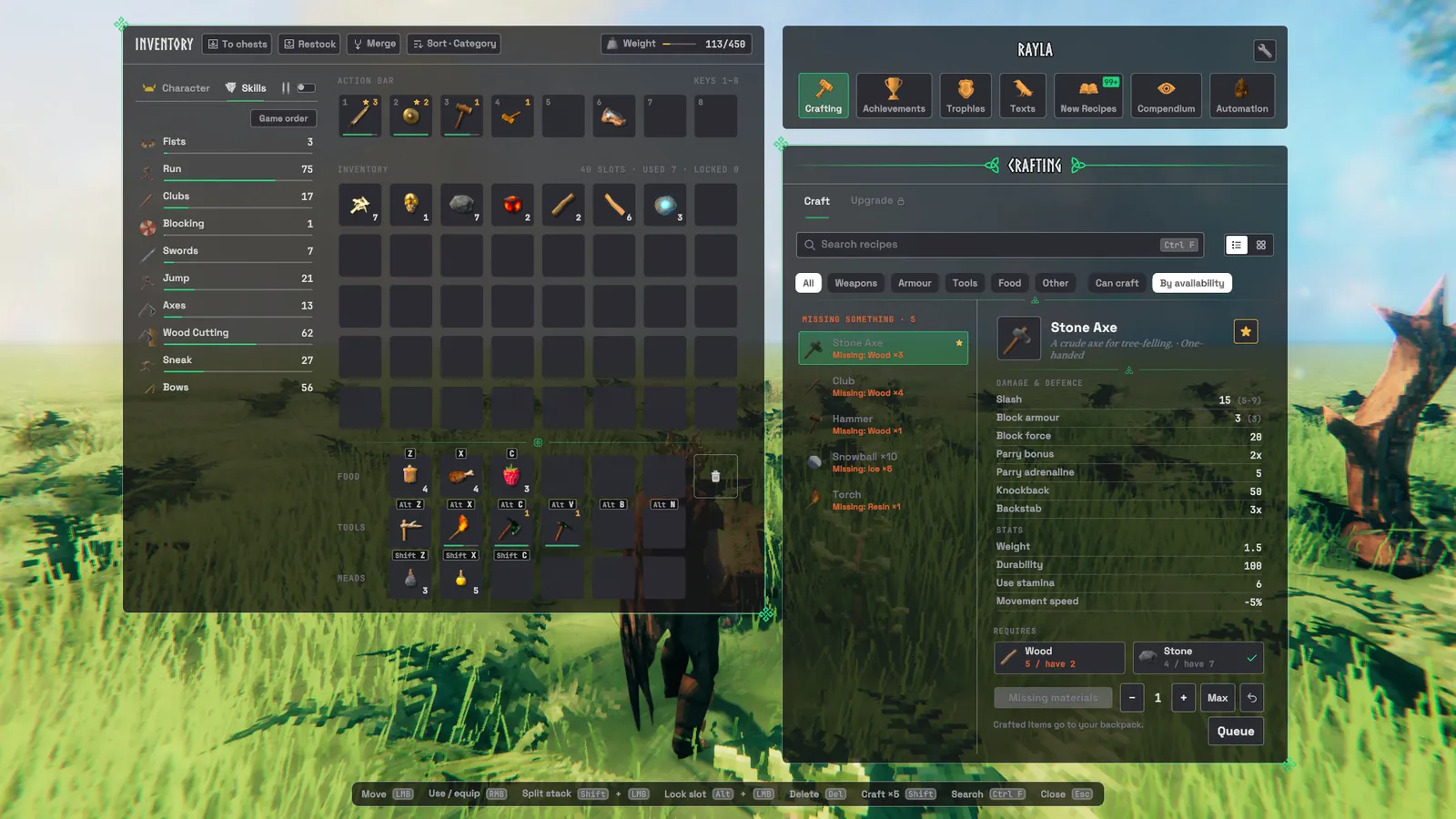 The skills tab