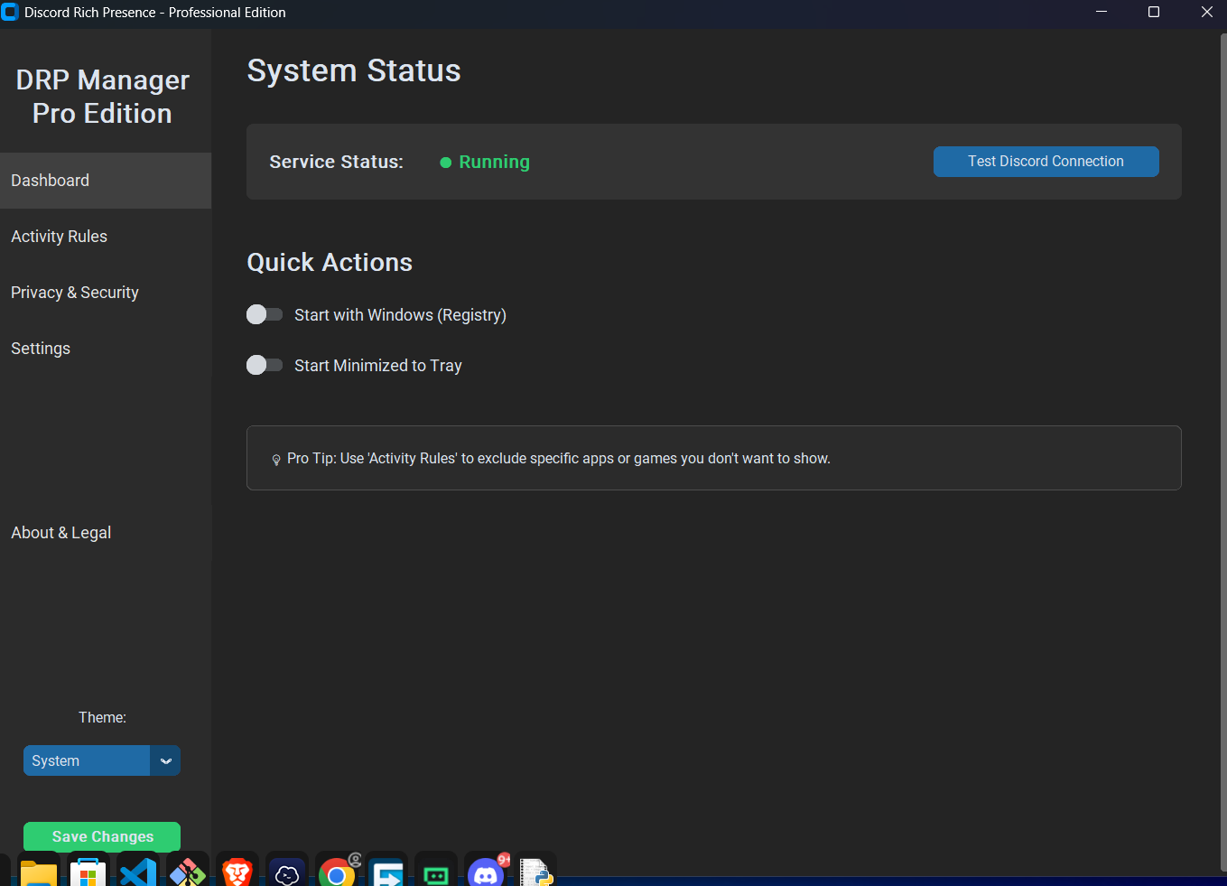 Discord Rich Presence control panel