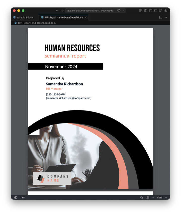 Report with charts and tables