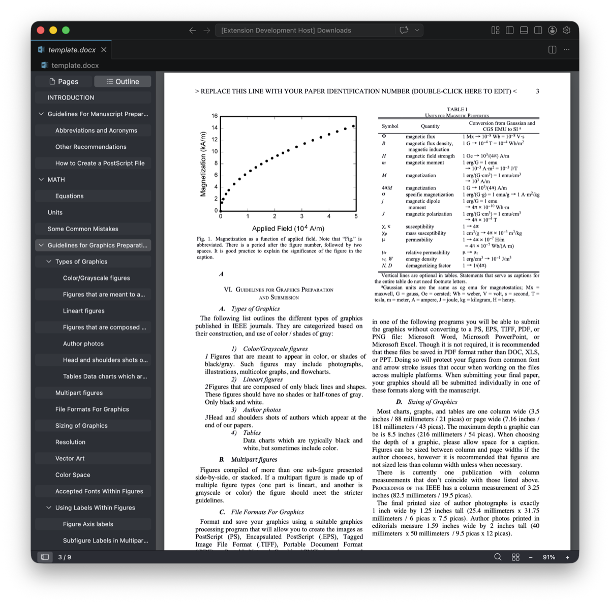Heading outline sidebar in Word