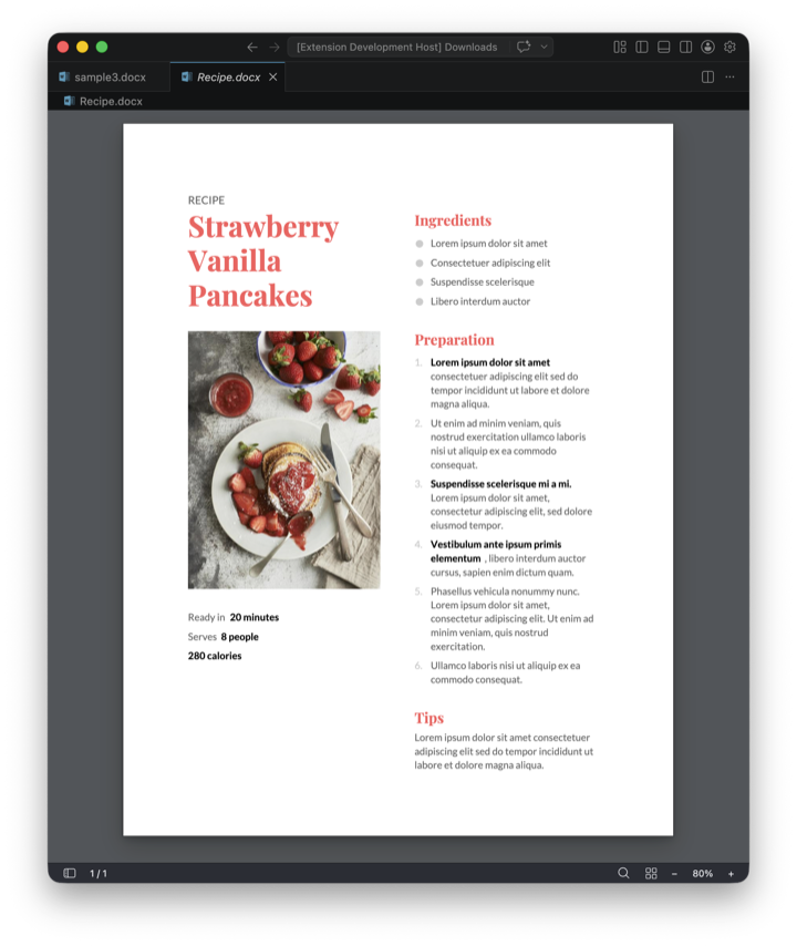 Recipe-style document layout