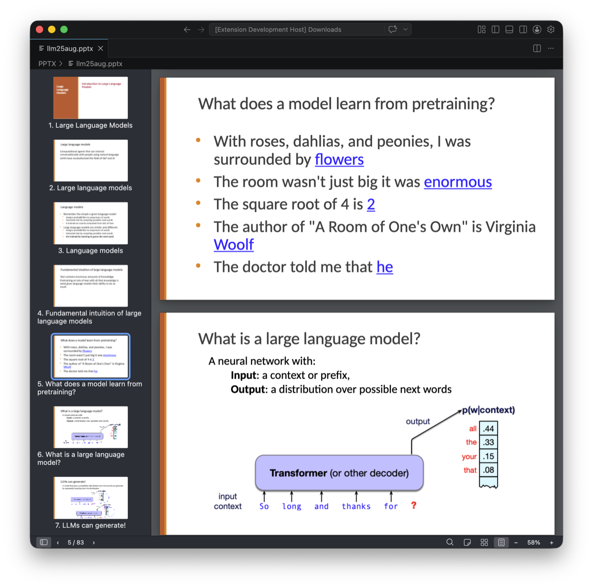 Slide thumbnails sidebar in PowerPoint