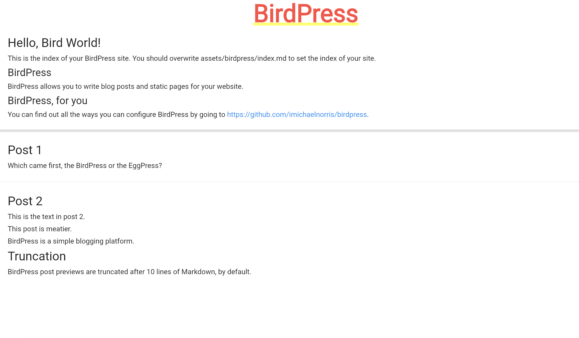 birdpress example blog