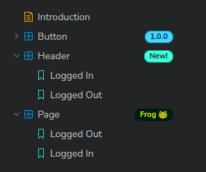 Example of the addon in use, showing badges next to component entries in the sidebar.