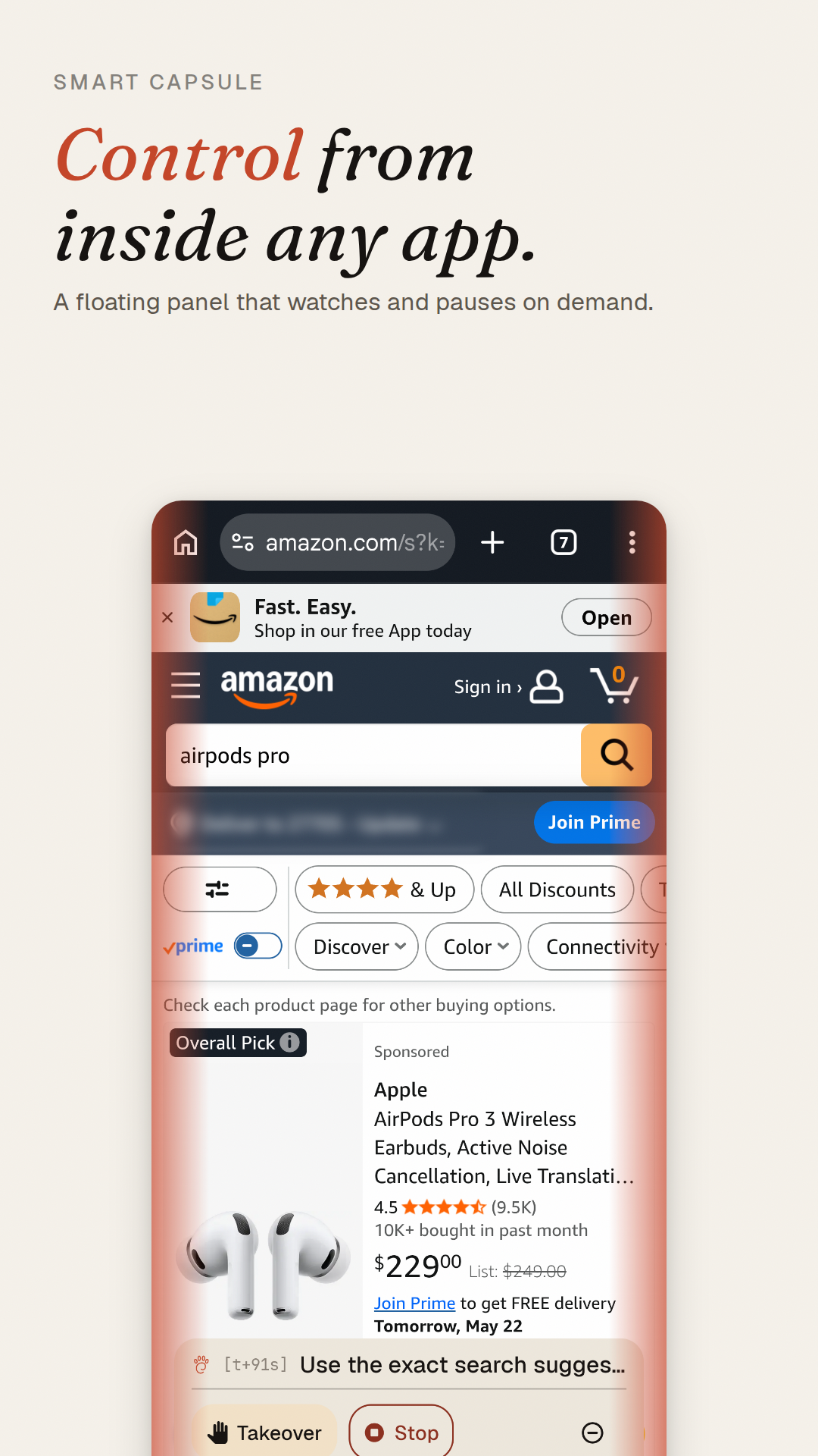 Smart Capsule overlay running on top of any app