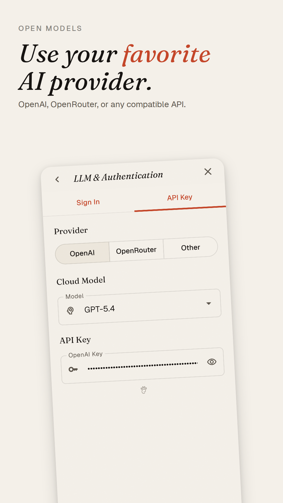 Pluggable LLM provider settings