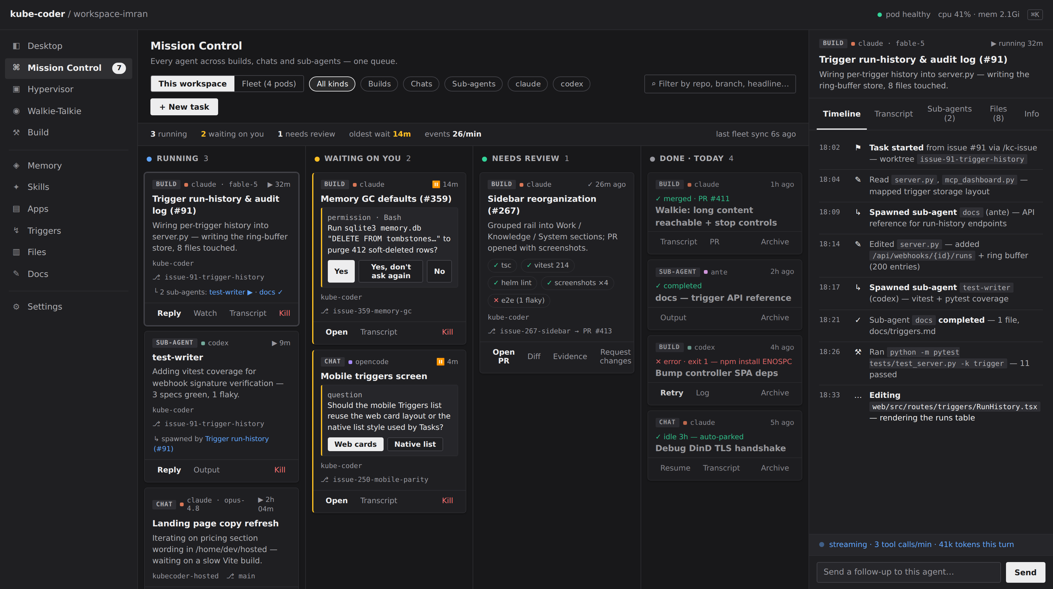 Mission Control — desktop dark
