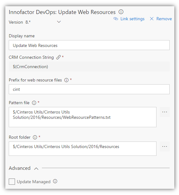 Update Web Resources task