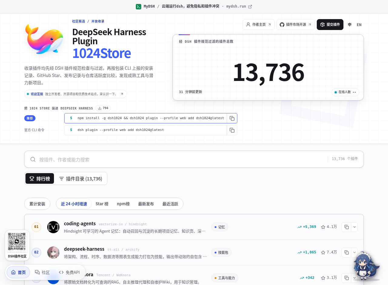 DSH 1024Store 插件市场首页