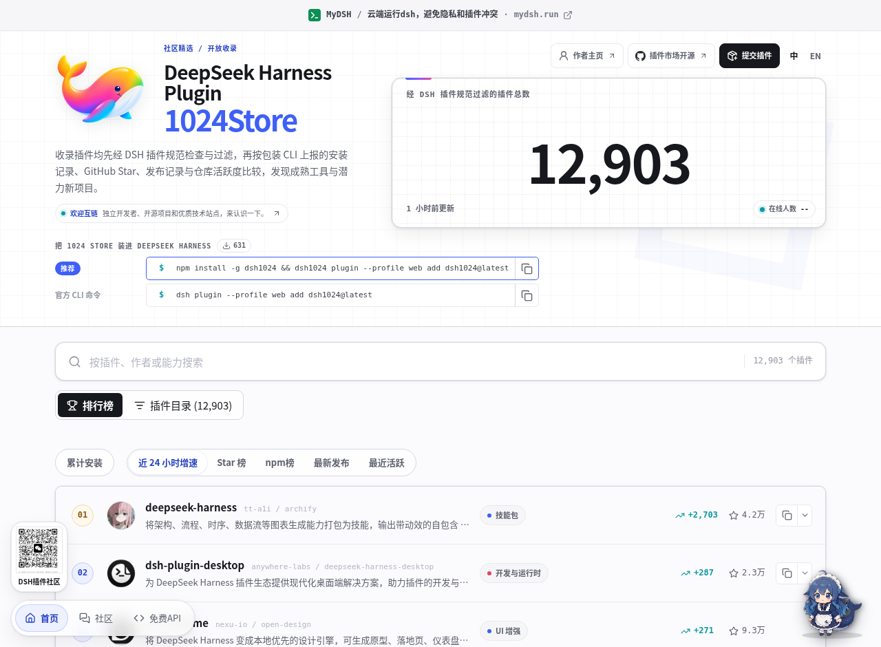 DSH 1024Store 插件市场首页