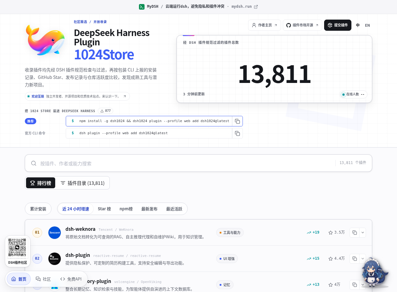 DSH 1024Store 插件市场首页