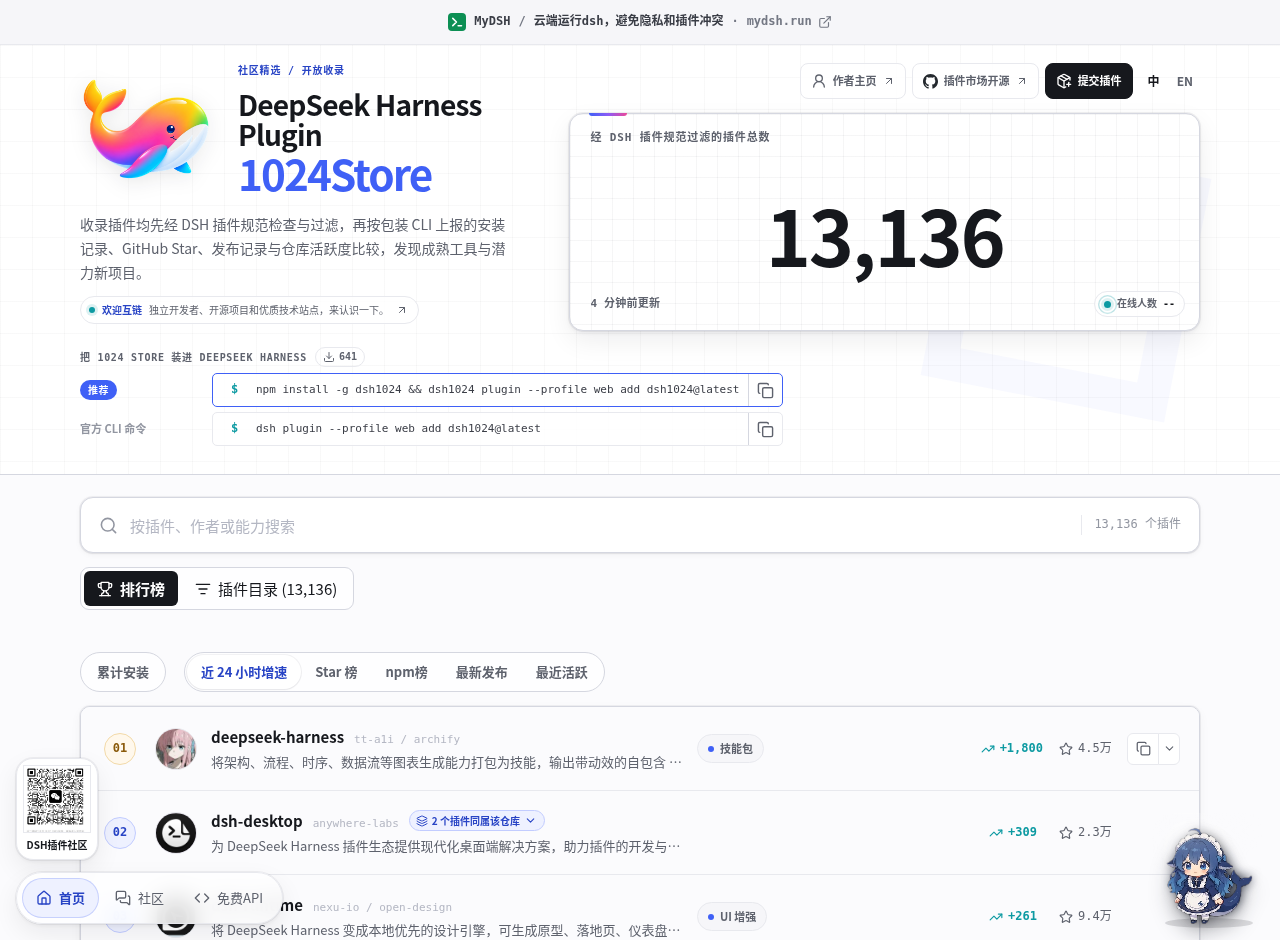 DSH 1024Store 插件市场首页