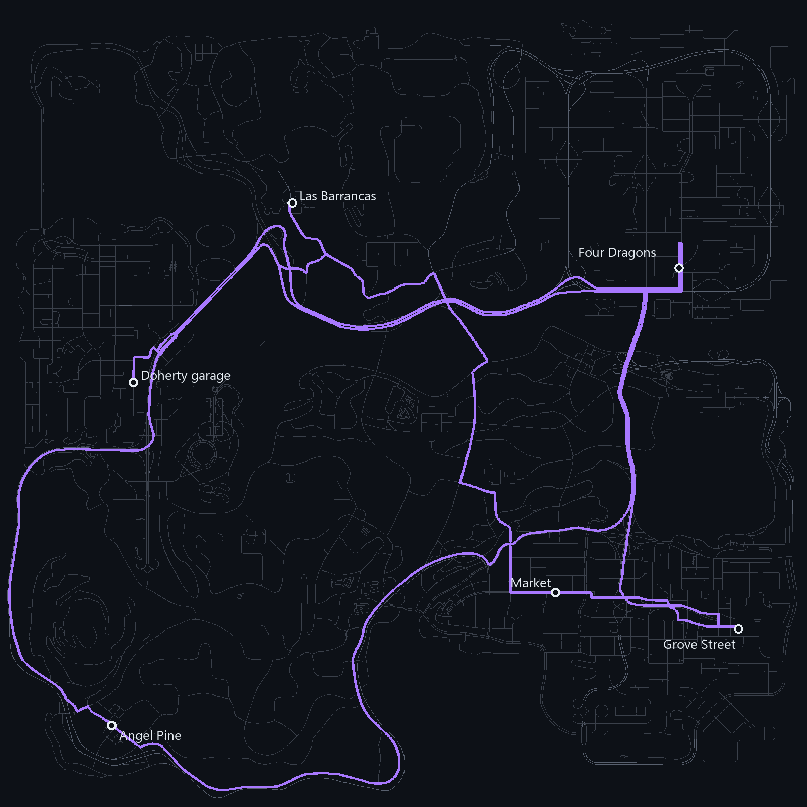 Fastest routes across San Andreas