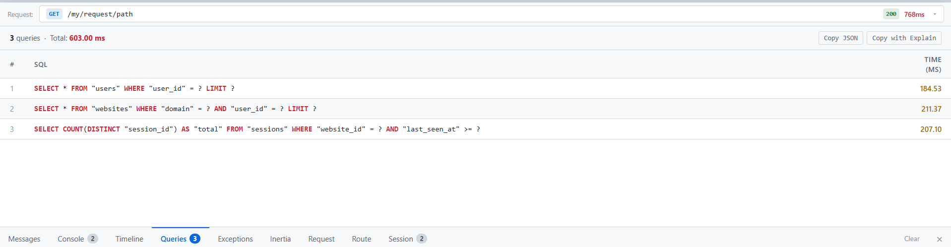 adonis-debugbar screenshot