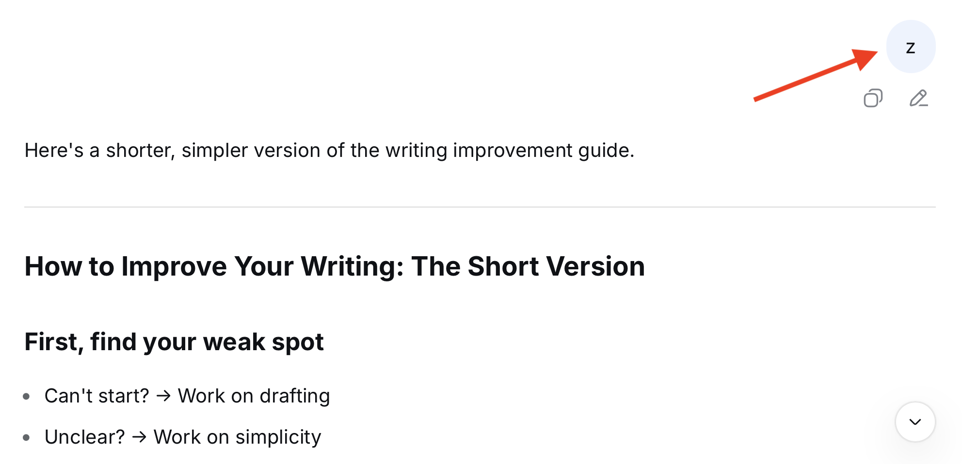 The Result of Using the Z Shortcut