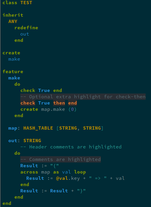 Highlighted Eiffel code