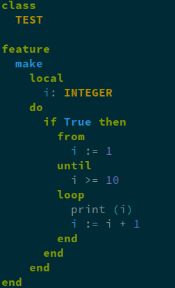 Eiffel code with indentation