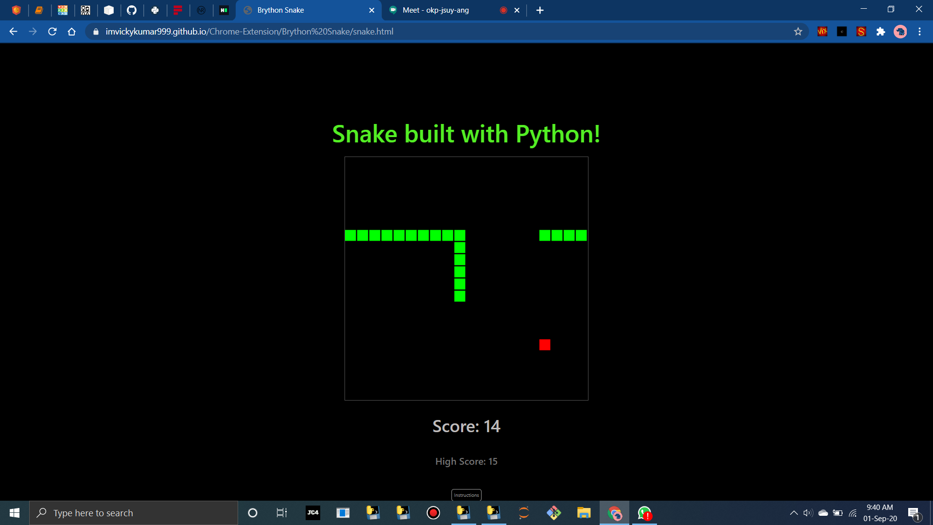 snake on browser