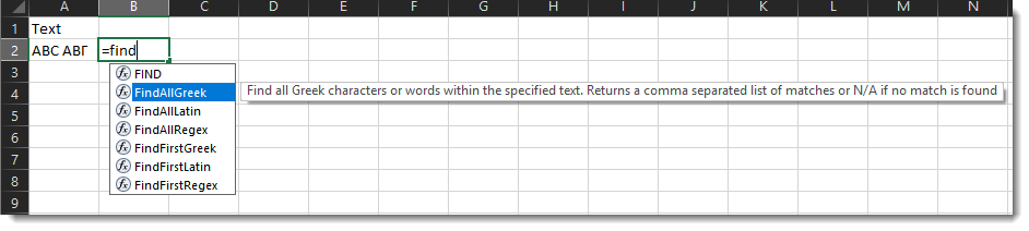 Usage in Excel